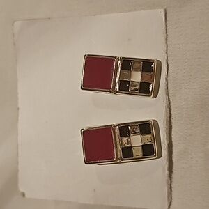 Vintage Antique Red, Gold, Black and white Cross earribgs.